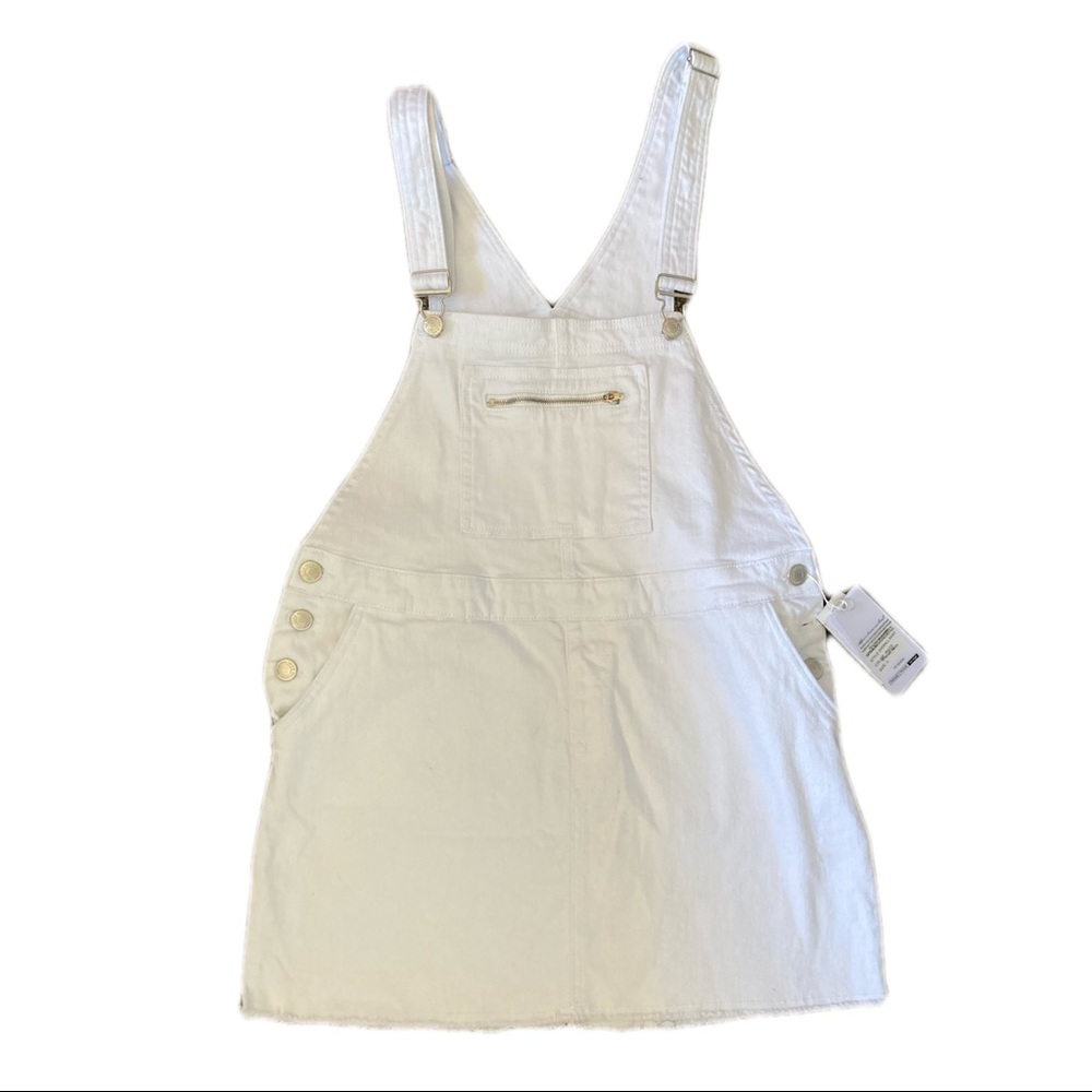 NWT White Denim Overall Dress Papaya I & M Premium Jeans Large L Overalls Skirt